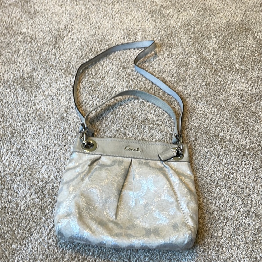 Cream and silver coach crossbody/shoulder bag